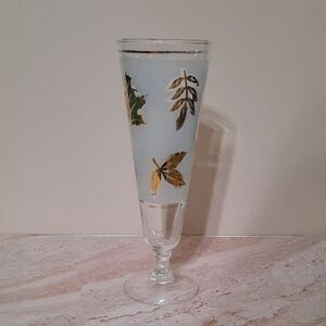 Vintage Pilsner Glass MCM With A Frosted Finish And Gold Leaf Design